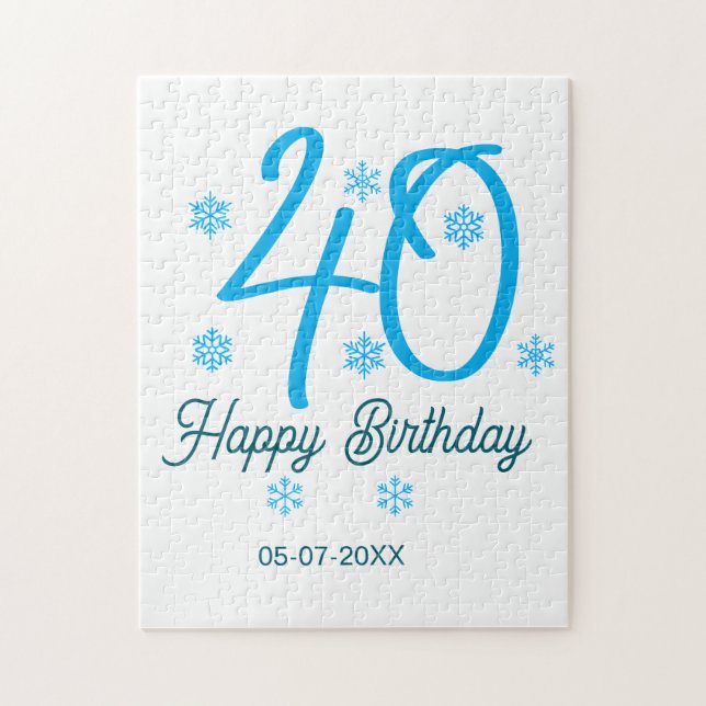 Quebra-cabeça 40th birthday add name date year blue template (Vertical)