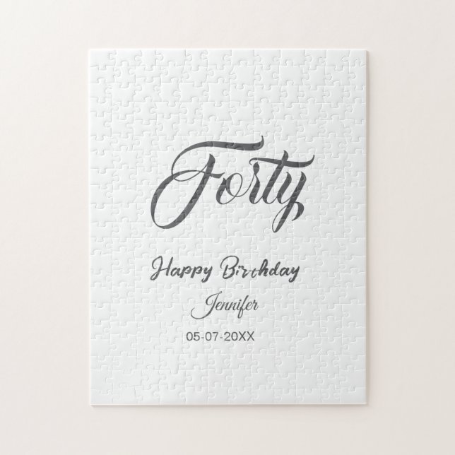 Quebra-cabeça 40th forty letterbirthday add name date year gray  (Vertical)