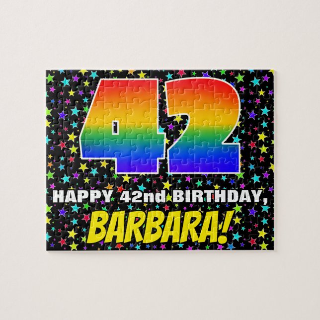 Quebra-cabeça 42º Aniversário — Padrão Colorido e Divertido de E (Horizontal)