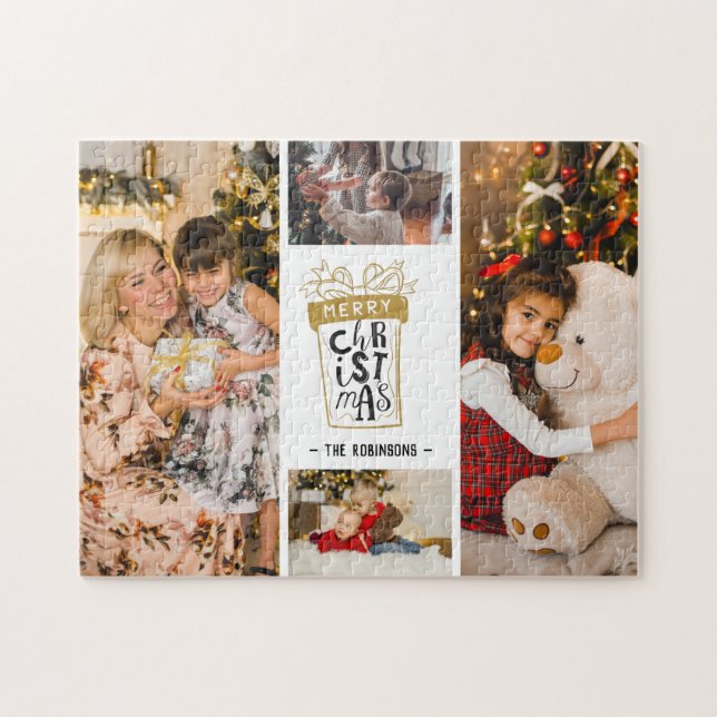 Quebra-cabeça 4 Colagem de Fotografias Nome Personalizado de Pre (Horizontal)