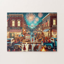 Quebra-cabeça 4 de Julho Pequena Cidade Vintage Americana