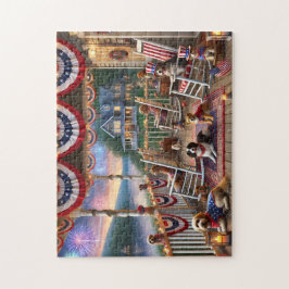 Quebra-cabeça 4th of July Porch Dogs Fireworks Summer Night