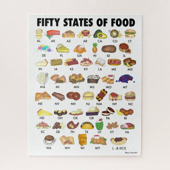Quebra-cabeça 50 ESTADOS DA COMIDA Estados Unidos América Améric (Vertical)