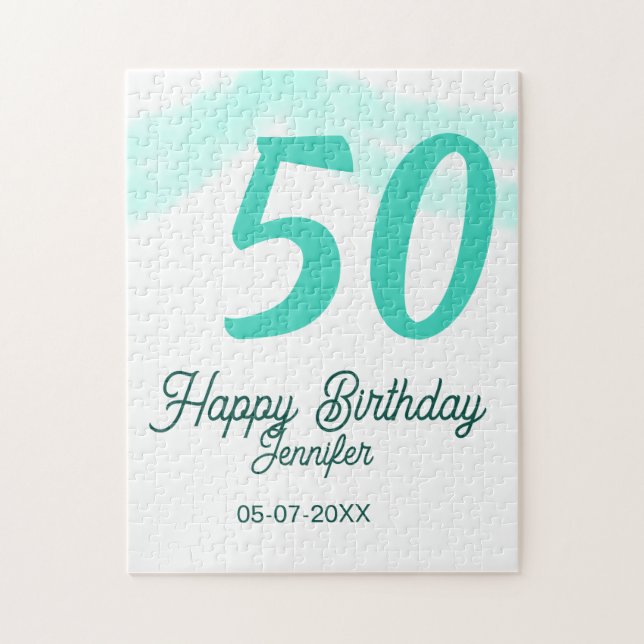 Quebra-cabeça 50th birthday add name date year green pastel bold (Vertical)