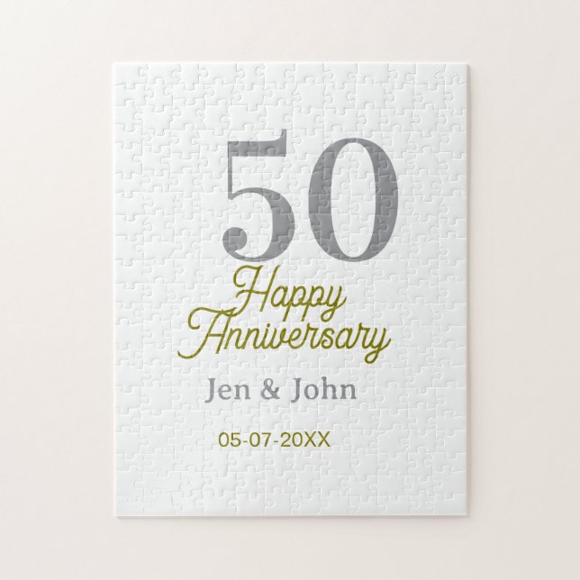 Quebra-cabeça 50th happy anniversary name date silver gold date  (Vertical)