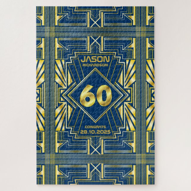 Quebra-cabeça 60º aniversário Art Deco Dourado Excelente Azul Ga (Vertical)