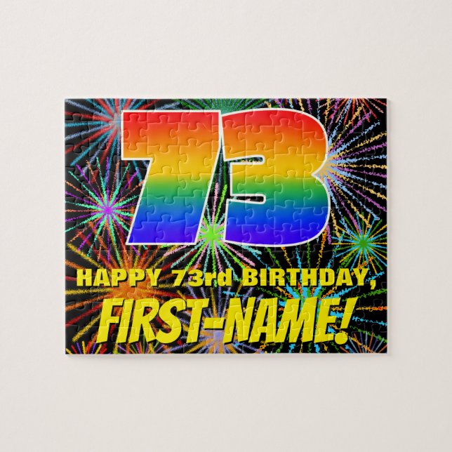 Quebra-cabeça 73º aniversário: Fogos de artifício coloridos e di (Horizontal)
