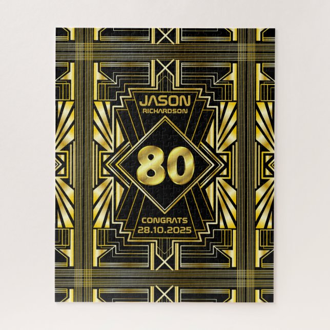 Quebra-cabeça 80 Birthday Art Deco Dourado Excelente Negro Gatsb (Vertical)