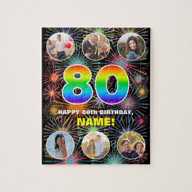 Quebra-cabeça 80 Birthday: Rainbow # divertido, nome personaliza (Vertical)