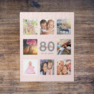 Quebra-cabeça 80 dia aniversário foto personalizada rosa dourad