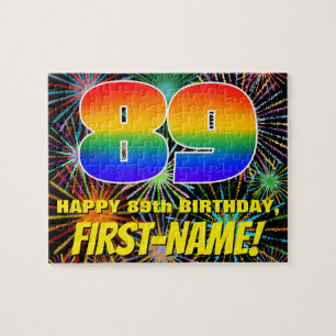 Quebra-cabeça 89º aniversário: Fogos de artifício coloridos e di