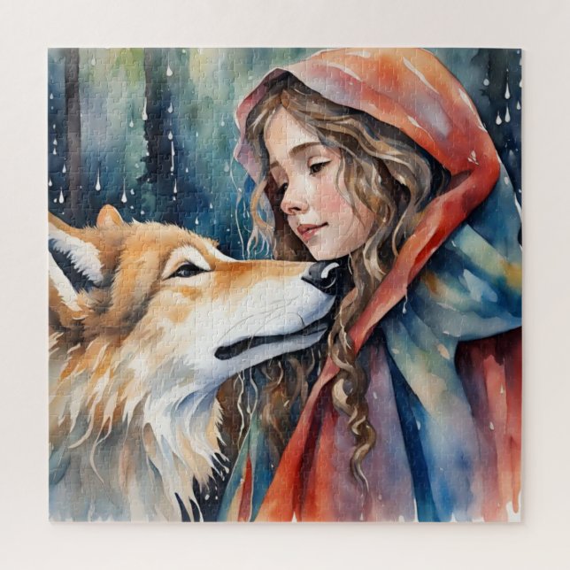 Quebra-cabeça À Beira de um Conto de Fadas: uma menina e um lobo (Vertical)
