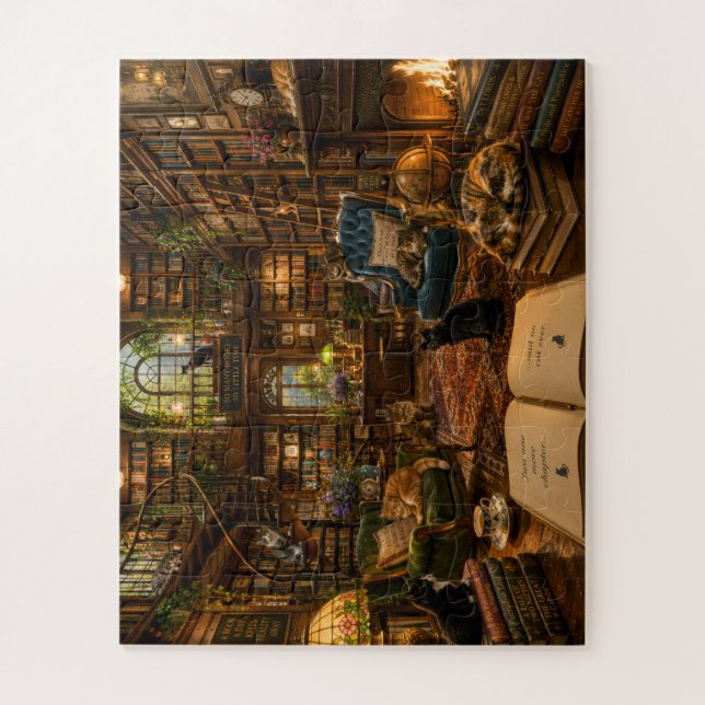Quebra-cabeça A Biblioteca dos Gatos Aconchegantes - Quebra-Cabe (Vertical)