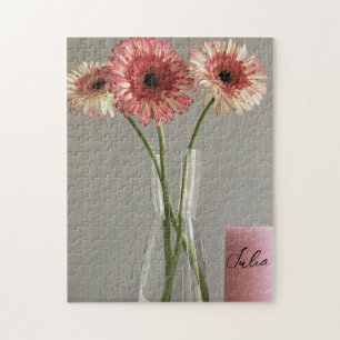 Quebra-cabeça A Feliz Gerbera Rosa Flor Foto +Nome Personalizado