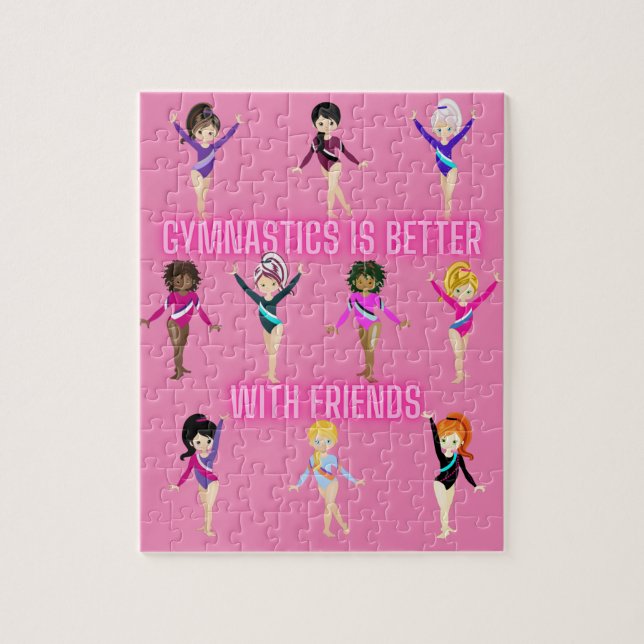 Quebra-cabeça A ginástica é melhor com amigos Bonito a rosa (Vertical)