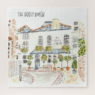 Quebra-cabeça A Holly Bush London Pub Watercolor Art