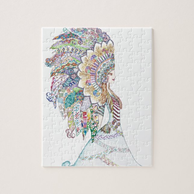 Quebra-cabeça A mantilha da menina do nativo americano (Vertical)