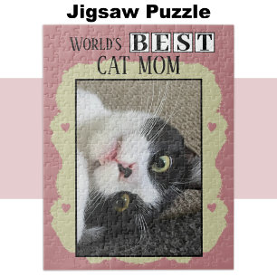 Quebra-cabeça A melhor mãe do gato adiciona foto verde rosa
