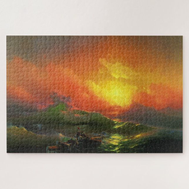 Quebra-cabeça A Nona Onda (Mar de Tempestade com Sunset Vermelho (Horizontal)