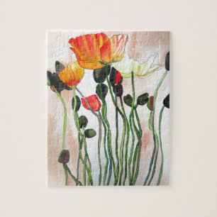 Quebra-cabeça A papoila alaranjada floresce a pintura do