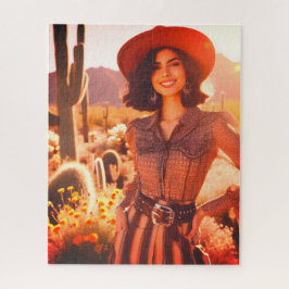 Quebra-cabeça A Smiling Cowgirl in the Desert 520 Piece Puzzle 