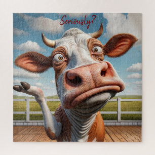 Quebra-cabeça A vaca Bobo - "Sério?" Design de citação engraçado