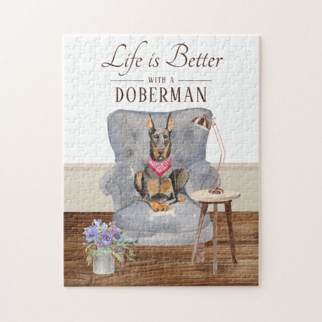 Quebra-cabeça A Vida É Com Um Doberman (Vertical)