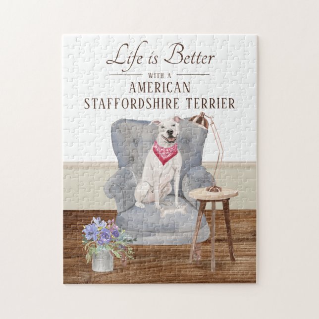 Quebra-cabeça A Vida É Com Um Staffordshire Americano, Terrier (Vertical)