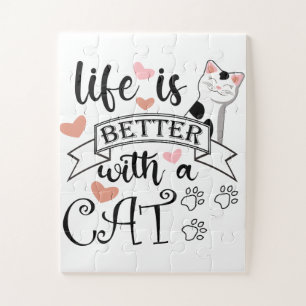 Quebra-cabeça A vida é melhor com um slogan de citação do Cat