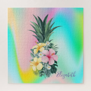 Quebra-cabeça Abacaxi Holográfico Abstrato Flores Tropicais