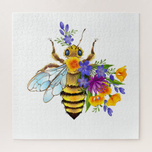 Quebra-cabeça Abeja flor com plantas silvestres