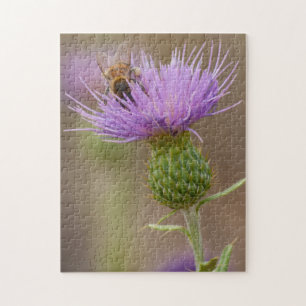 Quebra-cabeça Abelha Ocupada Enterrada Em Foto De Flor Roxo