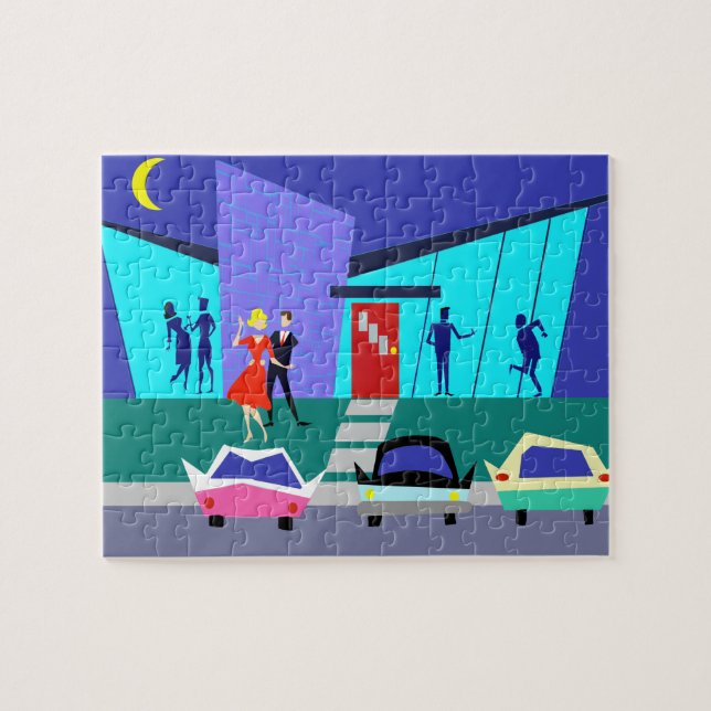 Quebra-cabeça aberto retro da festa em casa (Horizontal)