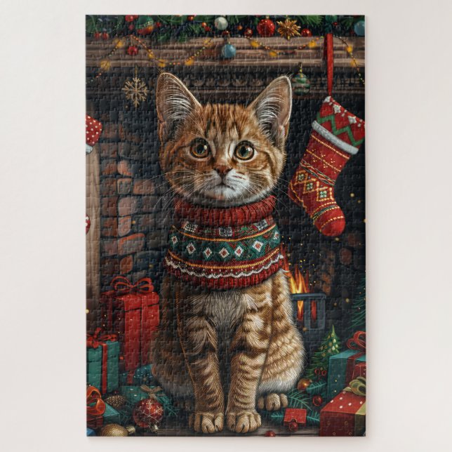 Quebra-cabeça Abissínio com Presentes de Natal na Lareira (Vertical)