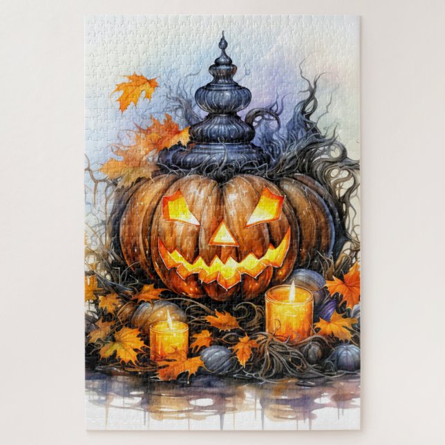 Quebra-cabeça Abóbora de Halloween Assustadora e Brilhante (Vertical)