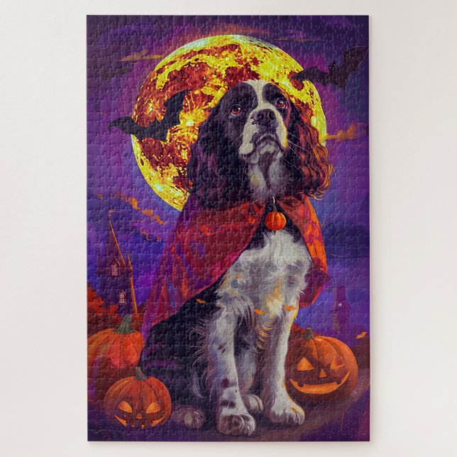 Quebra-cabeça Abóbora de Vampiro Assustador do Springer Spaniel  (Vertical)