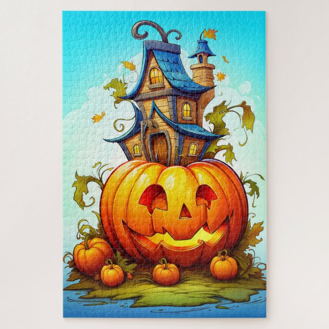Quebra-cabeça Abóbora Fofo Feliz de Halloween (Vertical)