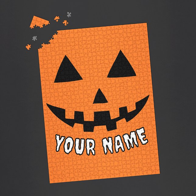 Quebra-cabeça Abóbora Laranja Personalizada de Halloween Seu Nom (Criador carregado)