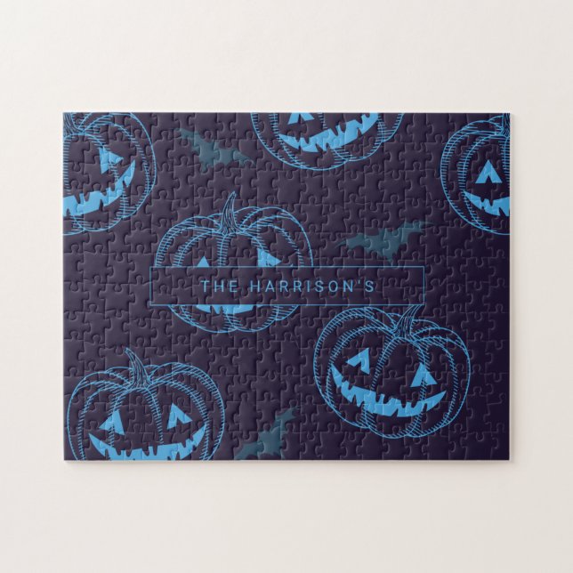 Quebra-cabeça Abóboras Chic Morcegos Nome do Halloween (Horizontal)