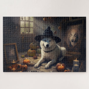 Quebra-cabeça Abóboras de Akita no Halloween Assustadoras