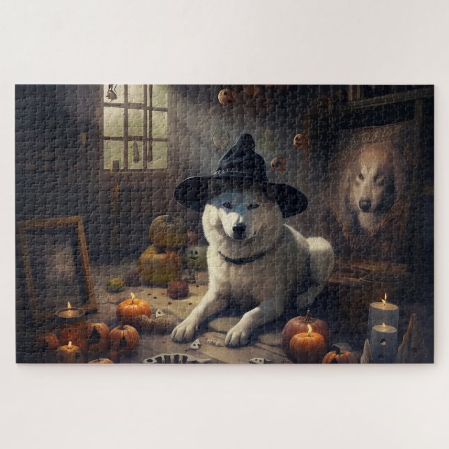 Quebra-cabeça Abóboras de Akita no Halloween Assustadoras (Horizontal)