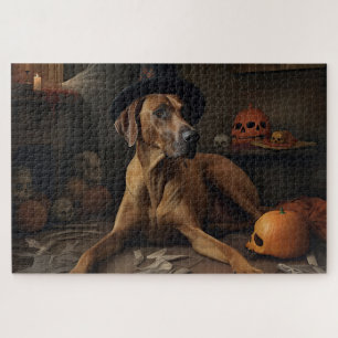 Quebra-cabeça Abóboras Ridgeback da Rodésia Halloween Assustador