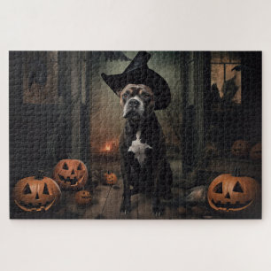 Quebra-cabeça Abóboras Staffordshire Terrier Halloween Assustado