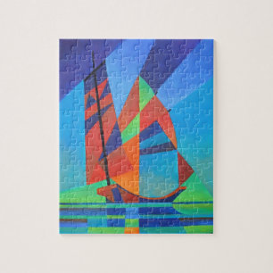 Quebra-cabeça Abstrato Art Junk Boat Contra Céu Azul Profundo
