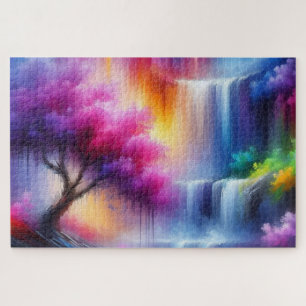 Quebra-cabeça Abstrato Art Oil Painting Waterfall AI gerado