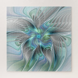Quebra-cabeça Abstrato Azul Borboleta Verde Fantasia Arte Fracta