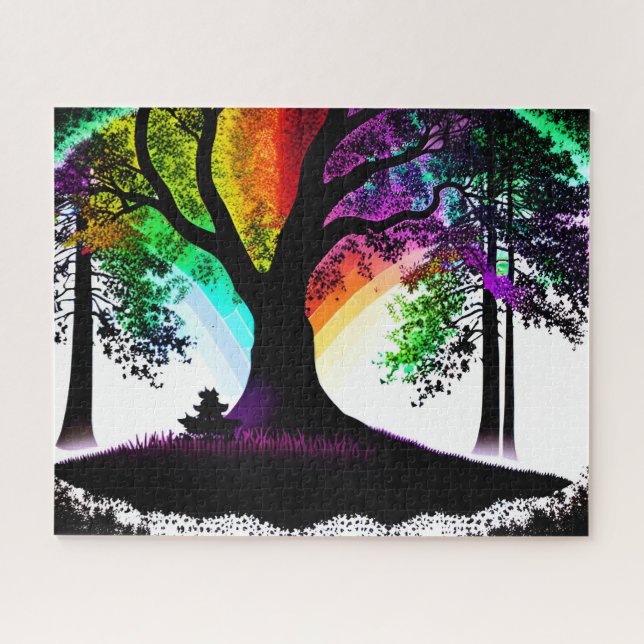 Quebra-cabeça Abstrato Black and White Silhouette Rainbow Swirls (Horizontal)