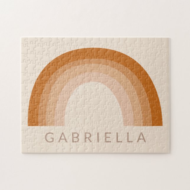 Quebra-cabeça Abstrato Boho 70s Rainbow Terracotta Personalizado (Horizontal)