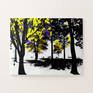 Quebra-cabeça Abstrato branco preto amarelo e roxo para crianças