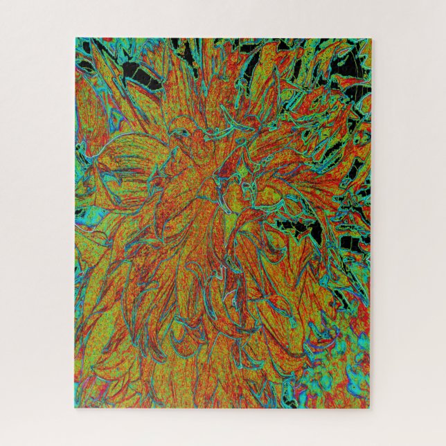 Quebra-cabeça Abstrato Burnt Orange and Green Dahlia Bloom (Vertical)